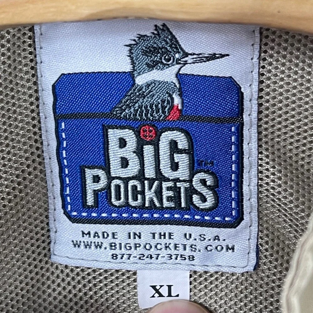 Big Pockets Fishing Vest Khaki XL Full Zip Utility Outdoor Angler Travel Vest